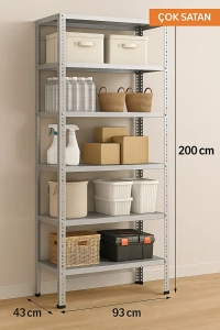 6 Katlı 43x93x200 Cm Galvaniz Çelik Raf - Depo, Arşiv, Kiler, Dosya, Market Rafı